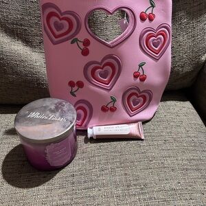 Bath and Bodyworks Pink Heart and Cherry Bag Bundle
